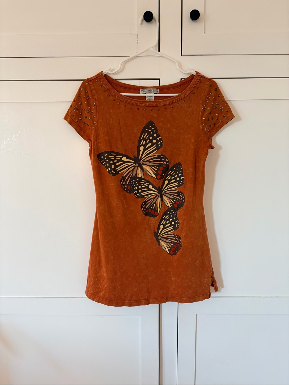 Vintage Suzie Orange Buttefly Blouse Size Petite Small Fairycore Embelished
